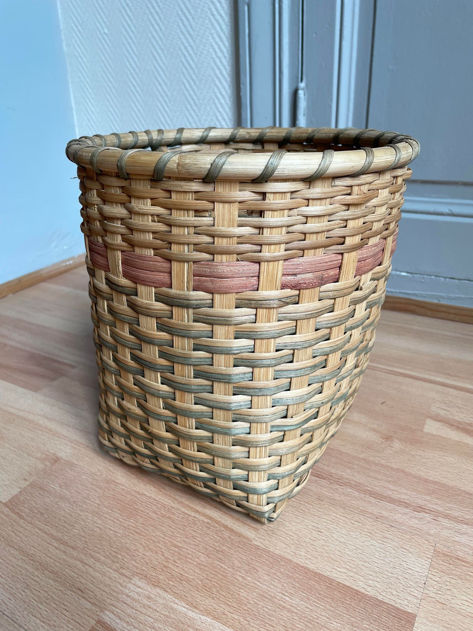 Green beige wicker basket