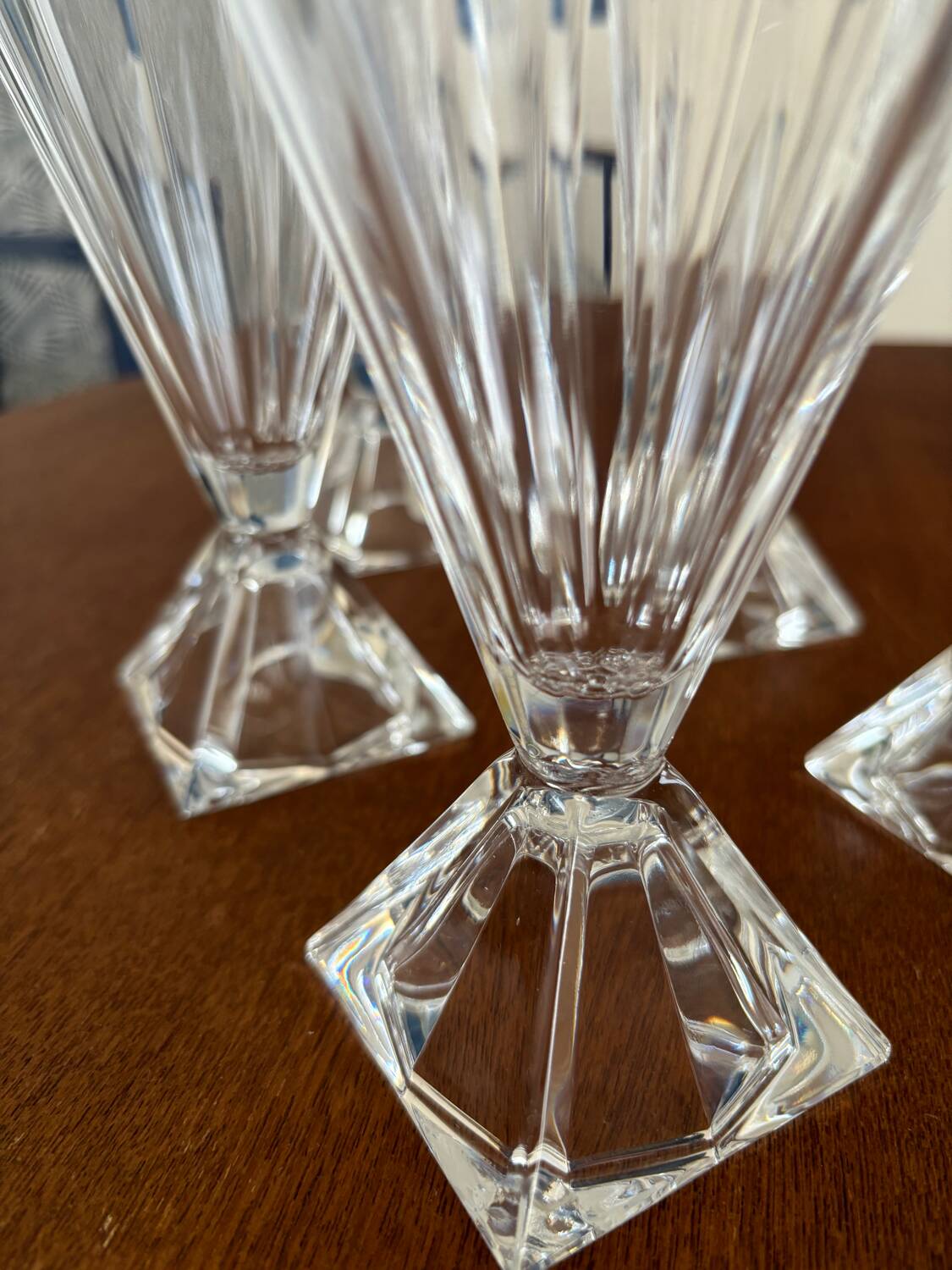 Lot de 5 verres flûtes à champagne cristal art deco - coupe a champagne vintage art deco - ancienne flûte cristal