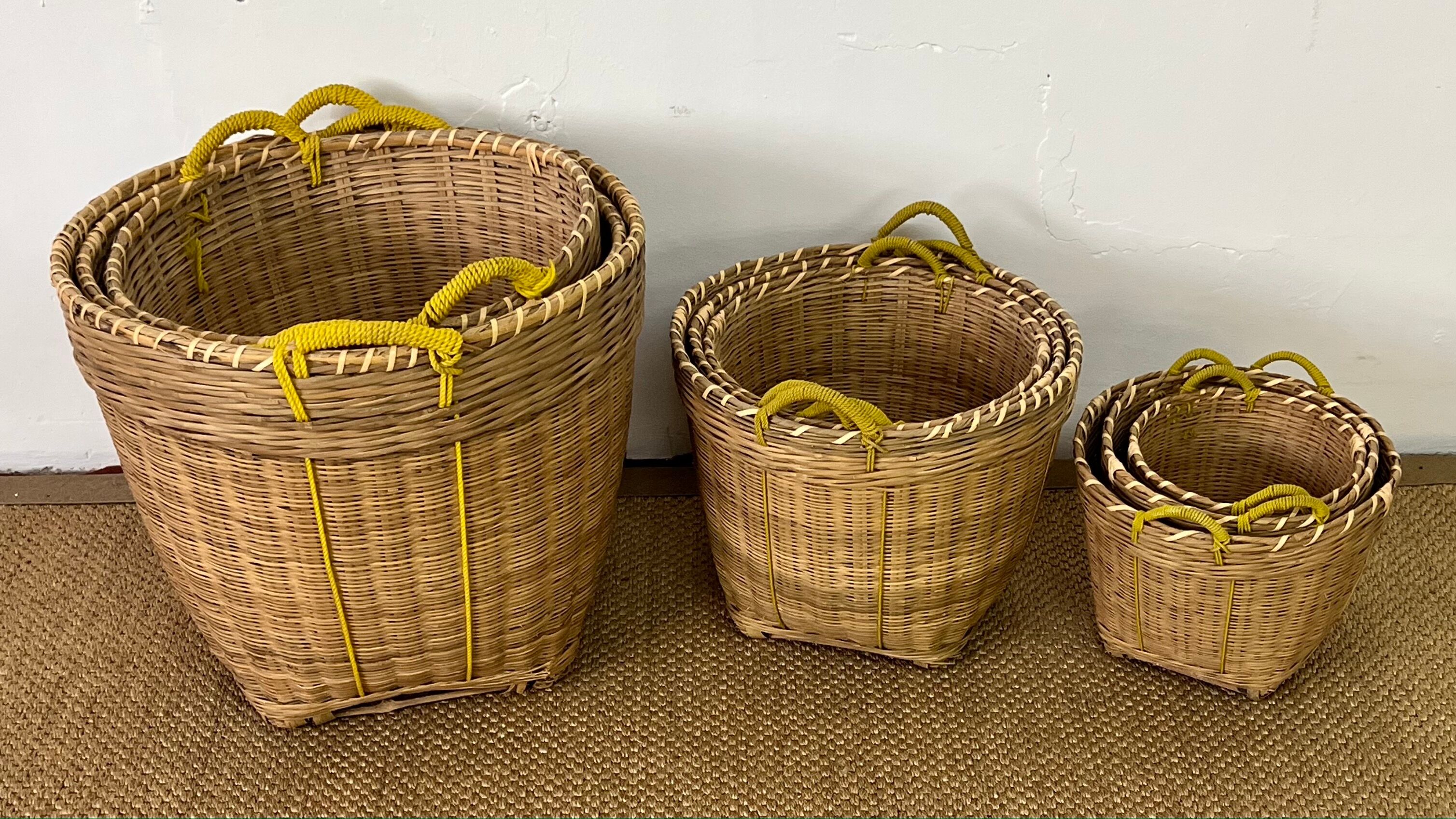 Set of 9 wicker trundle baskets