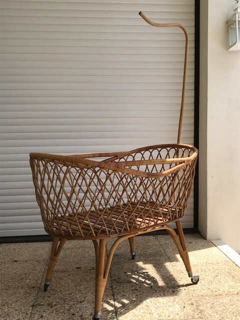 Vintage rattan cradle from the 1950