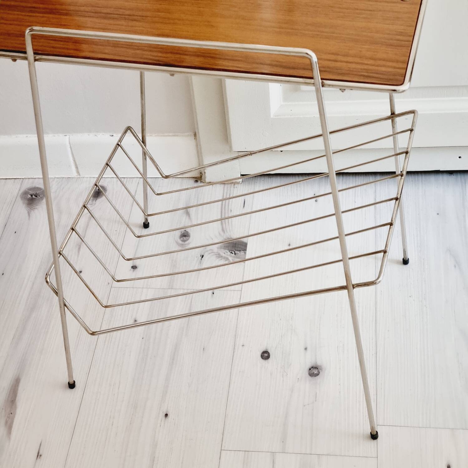 Metal and Formica magazine rack side table