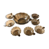 Service à dessert Art Déco en verre, 1 coupe et 7 coupelles