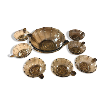 Art Deco glass dessert service, 1 cup and 7 cups