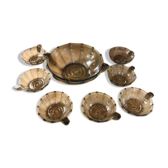 Art Deco glass dessert service, 1 cup and 7 cups