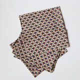 Set of 4 red and blue block-print towels
