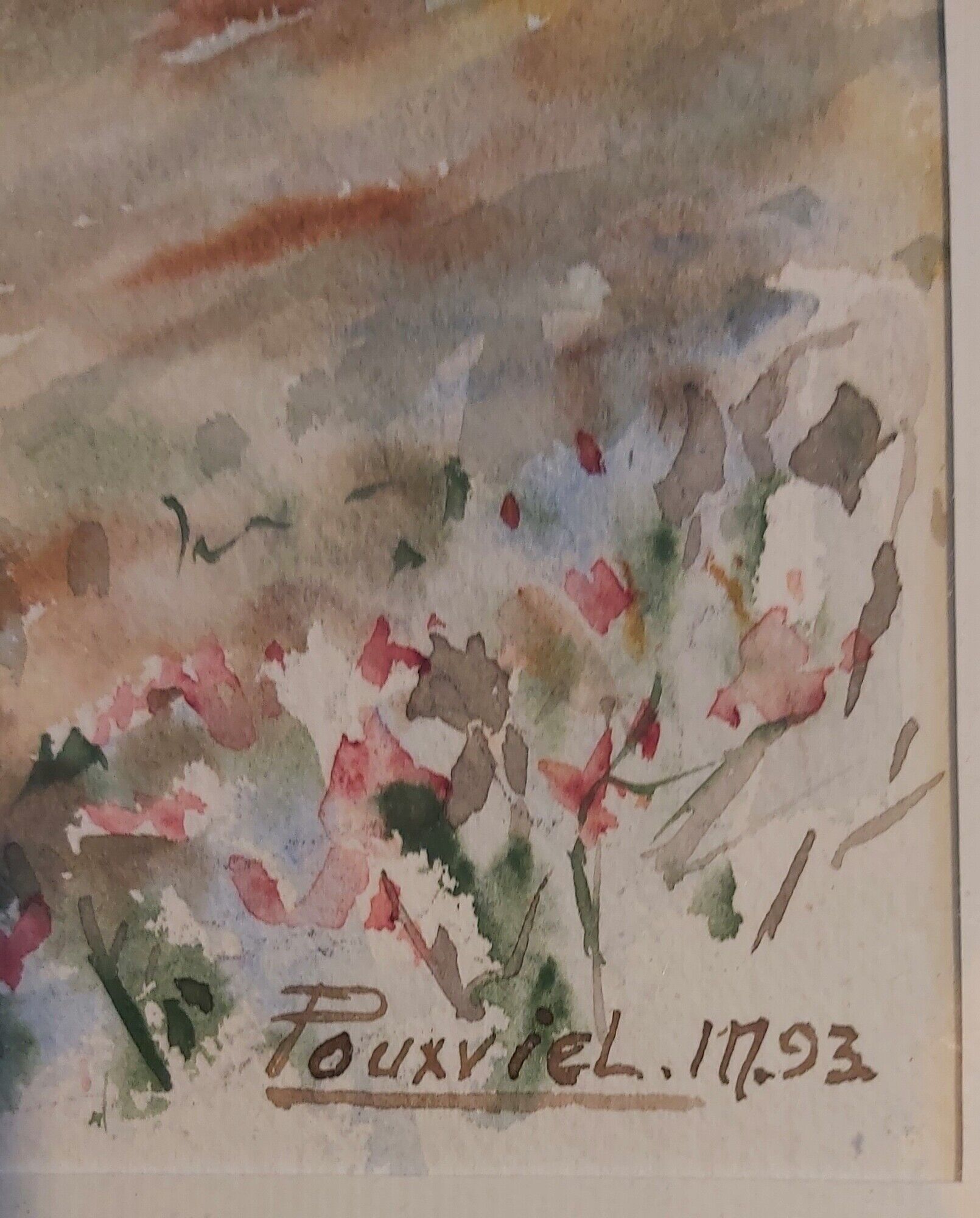 Watercolor framed under glass by Maurice Pouxviel - 1993