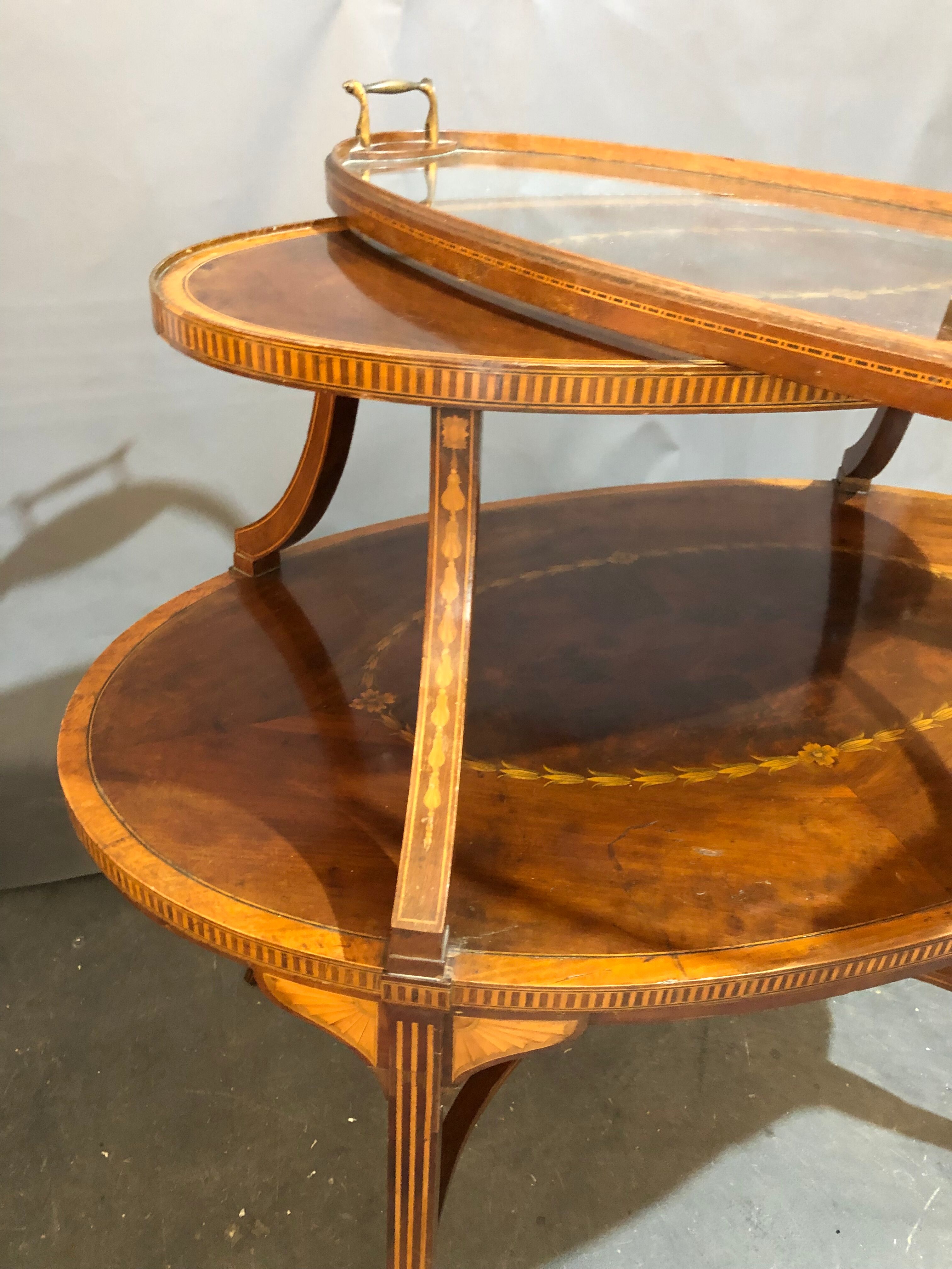 Old-fashioned tea table, 1920 in marquetry