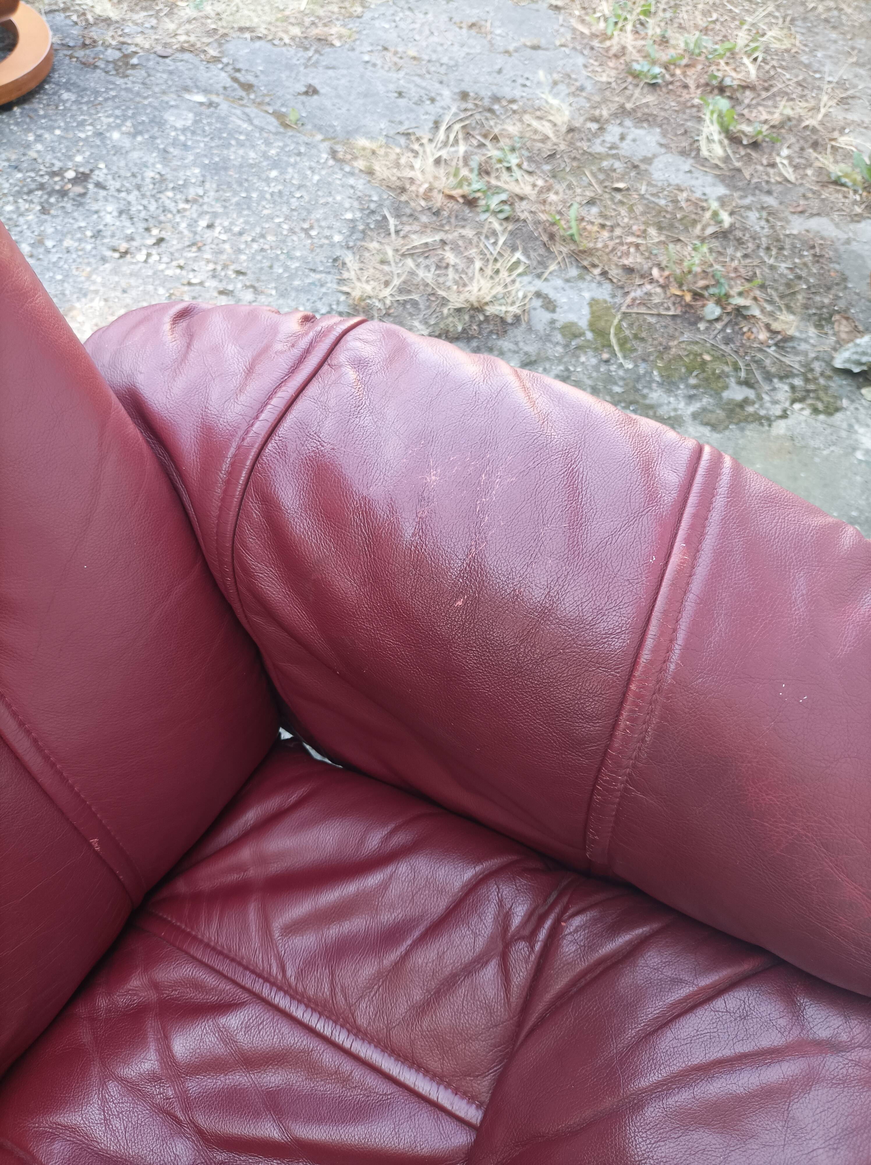 Old armchair on vintage leather foot + foot rest