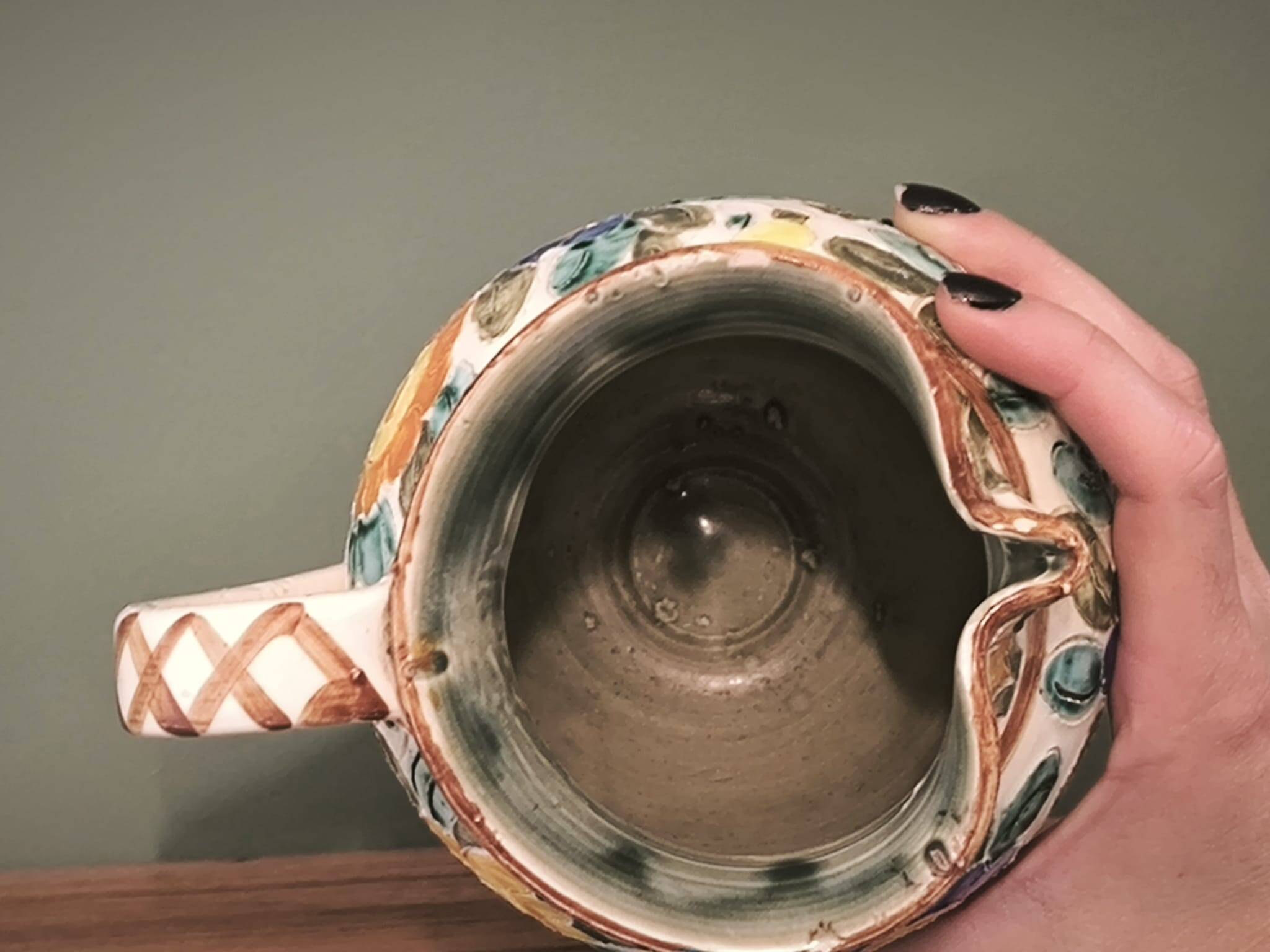 "Cérart Monaco" ceramic pitcher, signed — colorful floral decoration