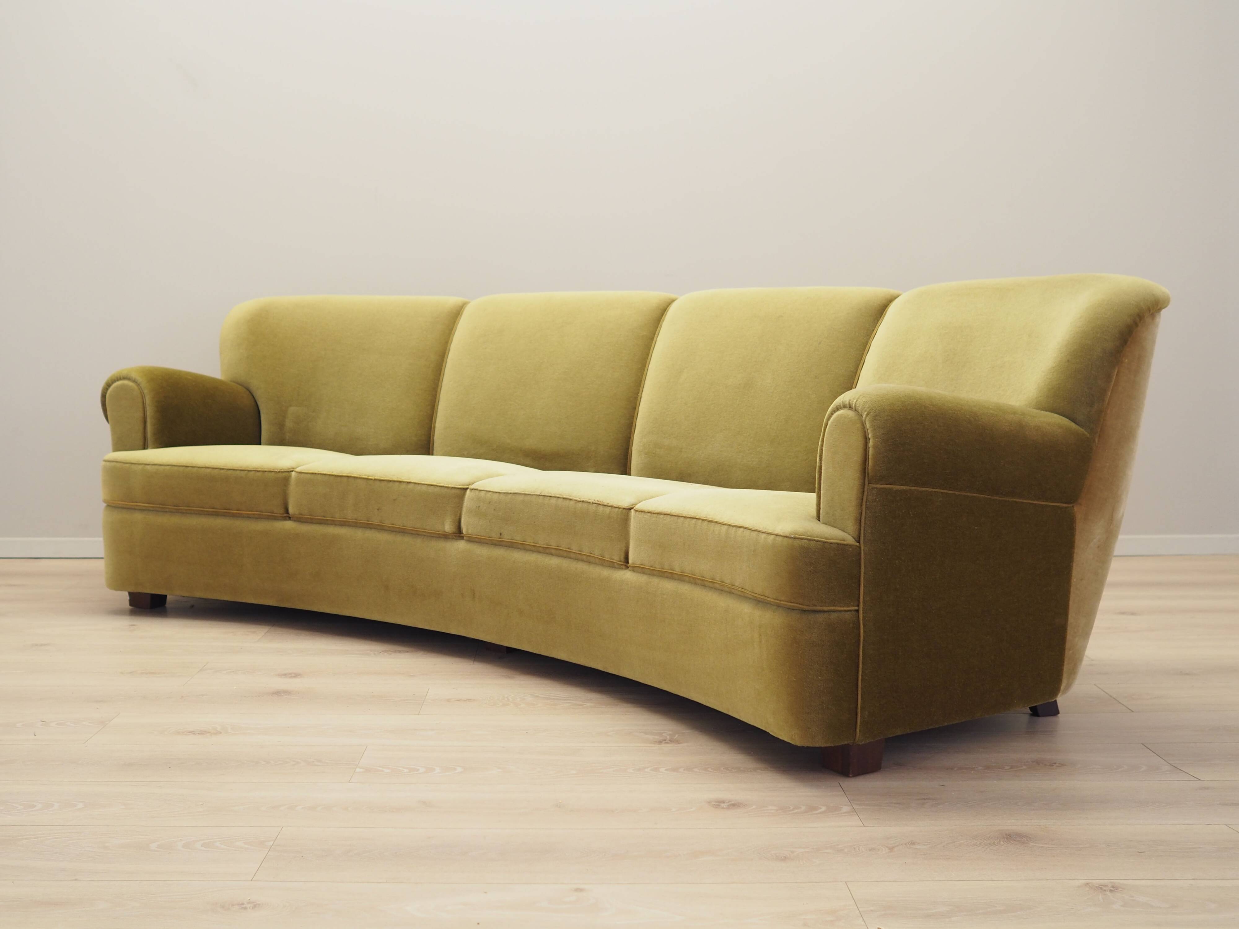 Green velour sofa, Danish design, 1960s, production: Denmark