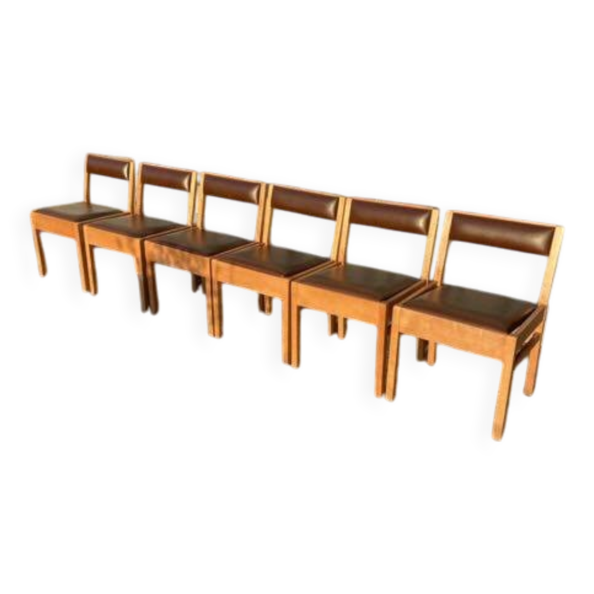 6 wooden chairs and faux leather