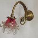 French Brass Single Wall Light with Pink & Clear Floral Glass Shade