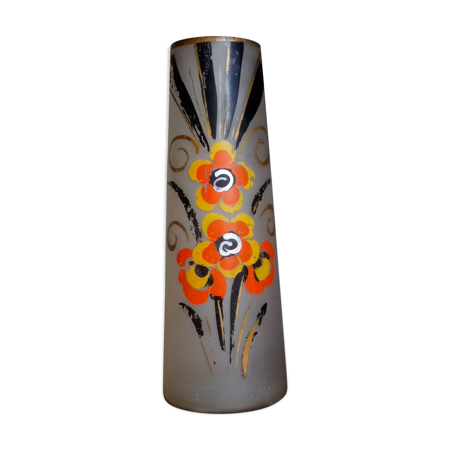 Painted frosted glass Art Deco vase