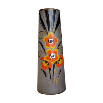 Painted frosted glass Art Deco vase