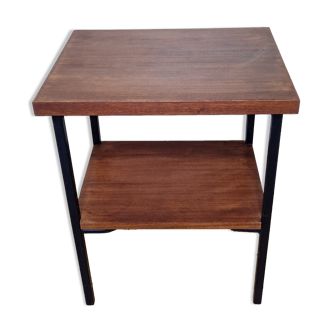 Veneer wood side table and vintage metal structure with two trays