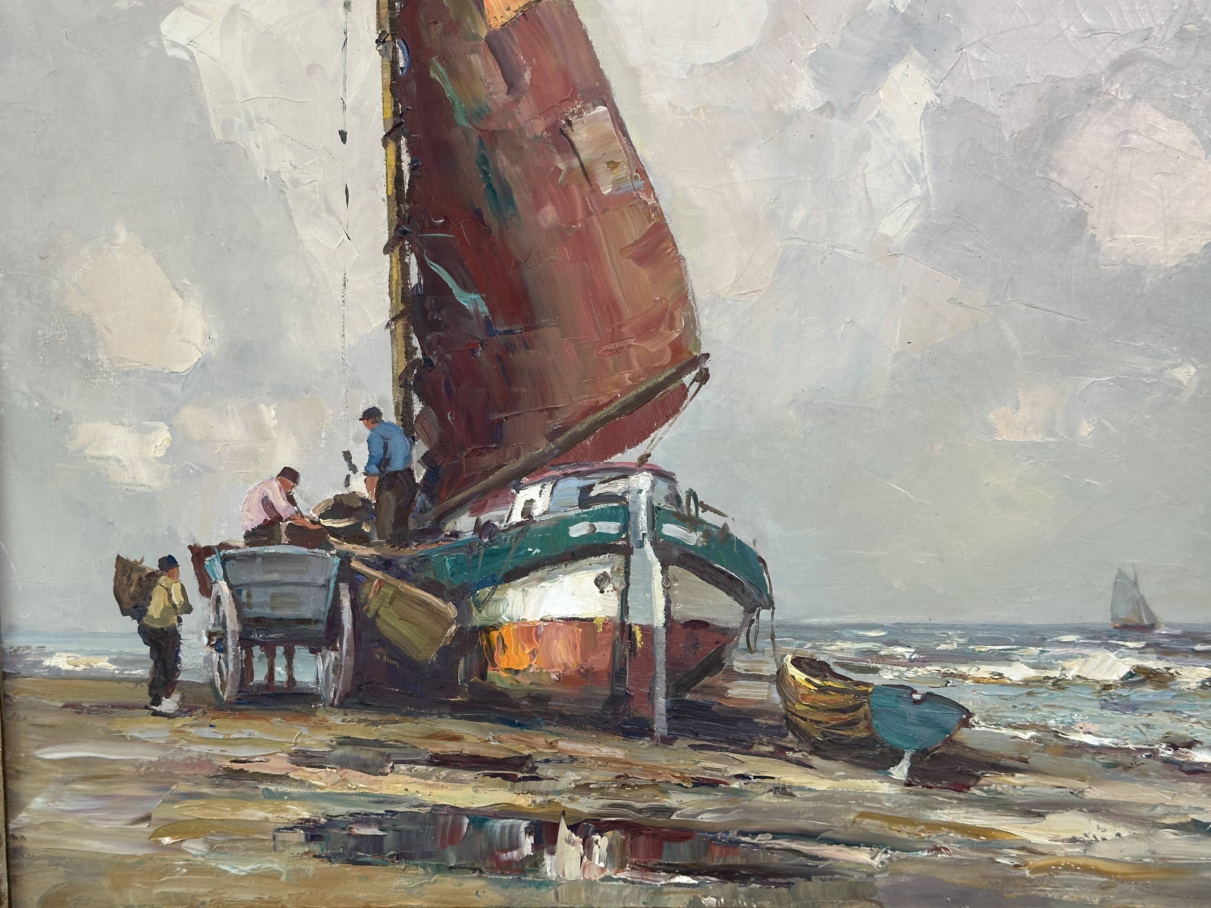 Oil painting “Segelschiff auf Sand“, frame gold von Harry Haerendel signed