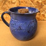 Ancien Pichet Rafraîchissoir Carafe Terre Cuite Émaillée Bleu Vintage