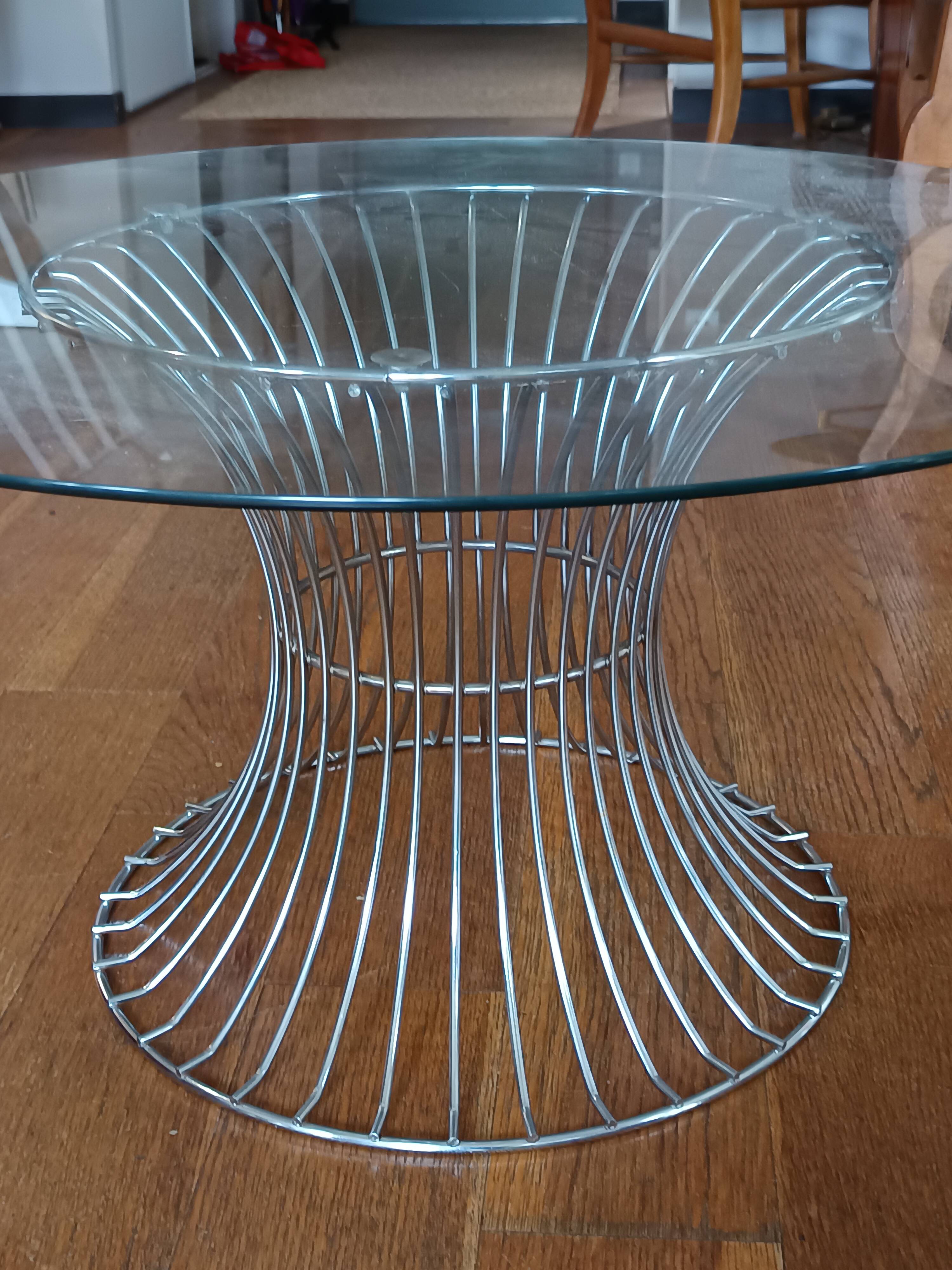 vintage 70s round designer coffee table with wire base