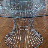 vintage 70s round designer coffee table with wire base