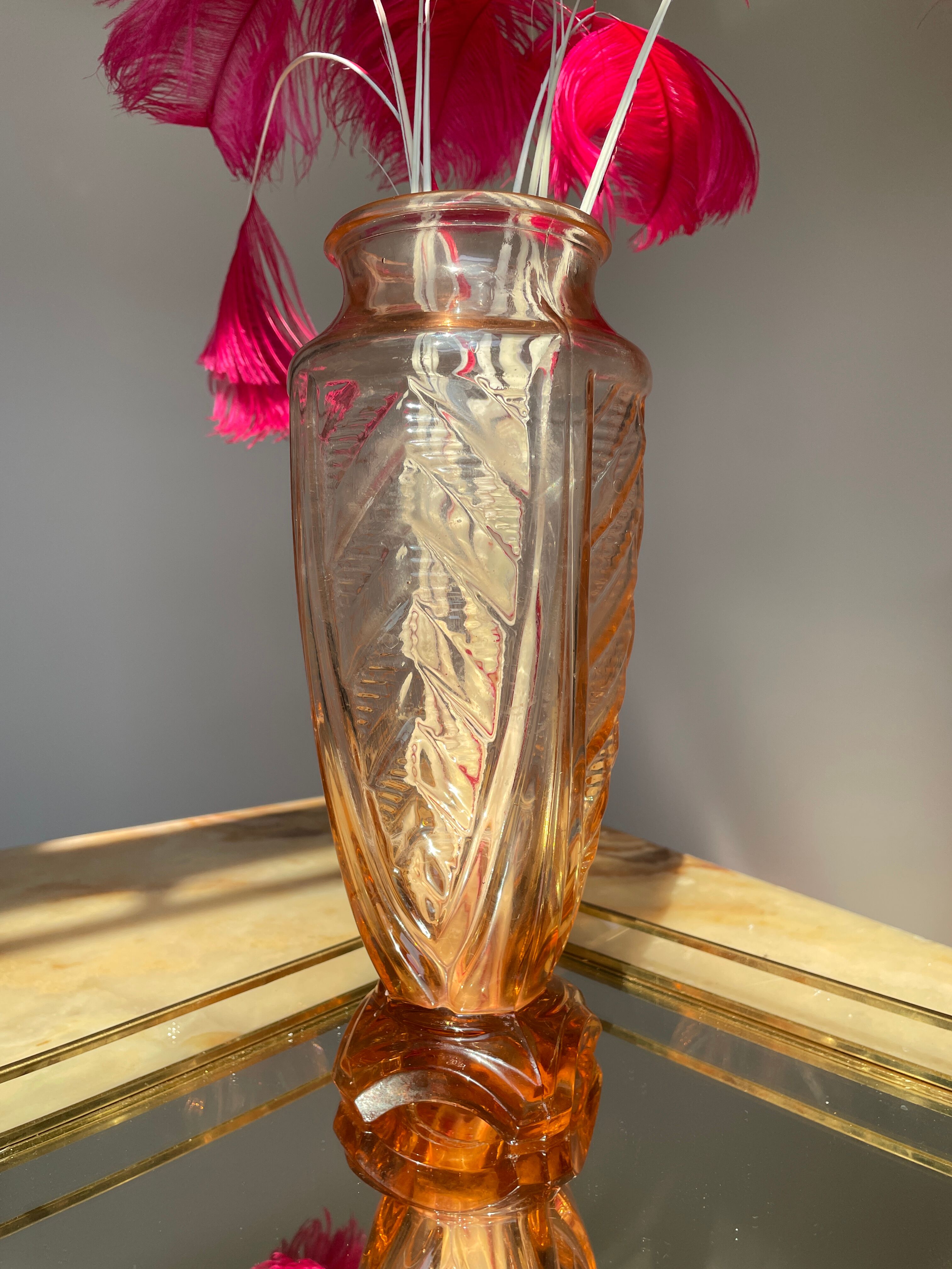 High vase art deco salmon pink