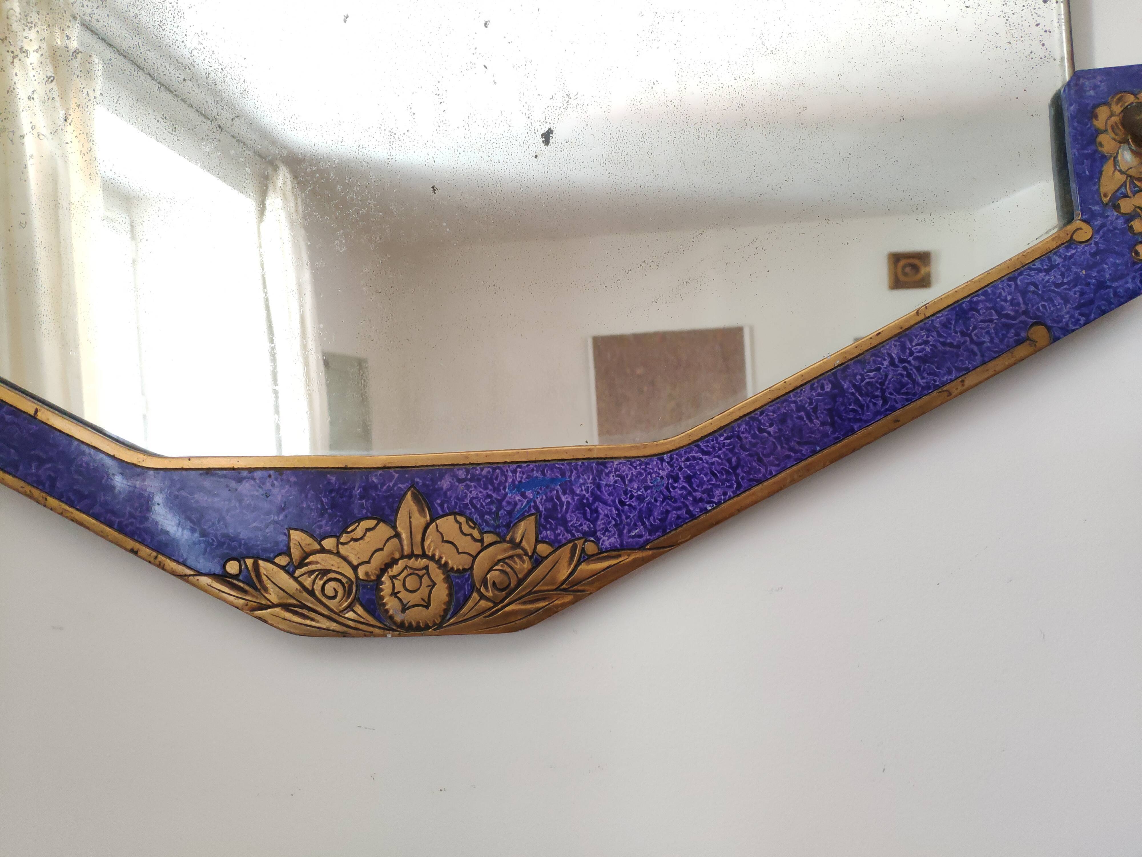 Blue art deco mirror 20/30 years - 70x40cm