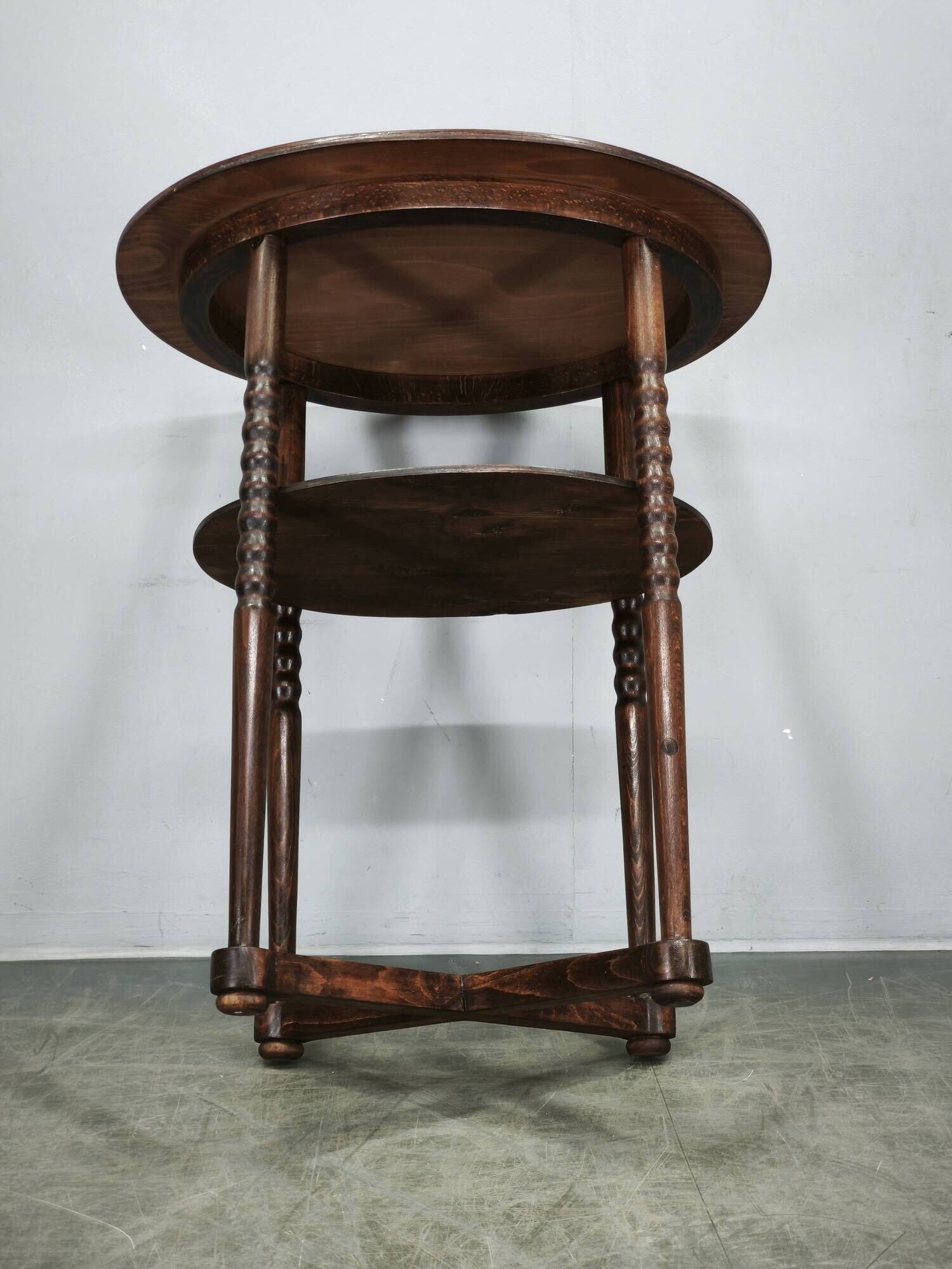 1920s Czech Art Deco Oval Beech Side Table with Lower Shelf