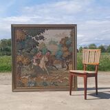 135x 137 cm Vintage framed wall tapestry gobelin horses