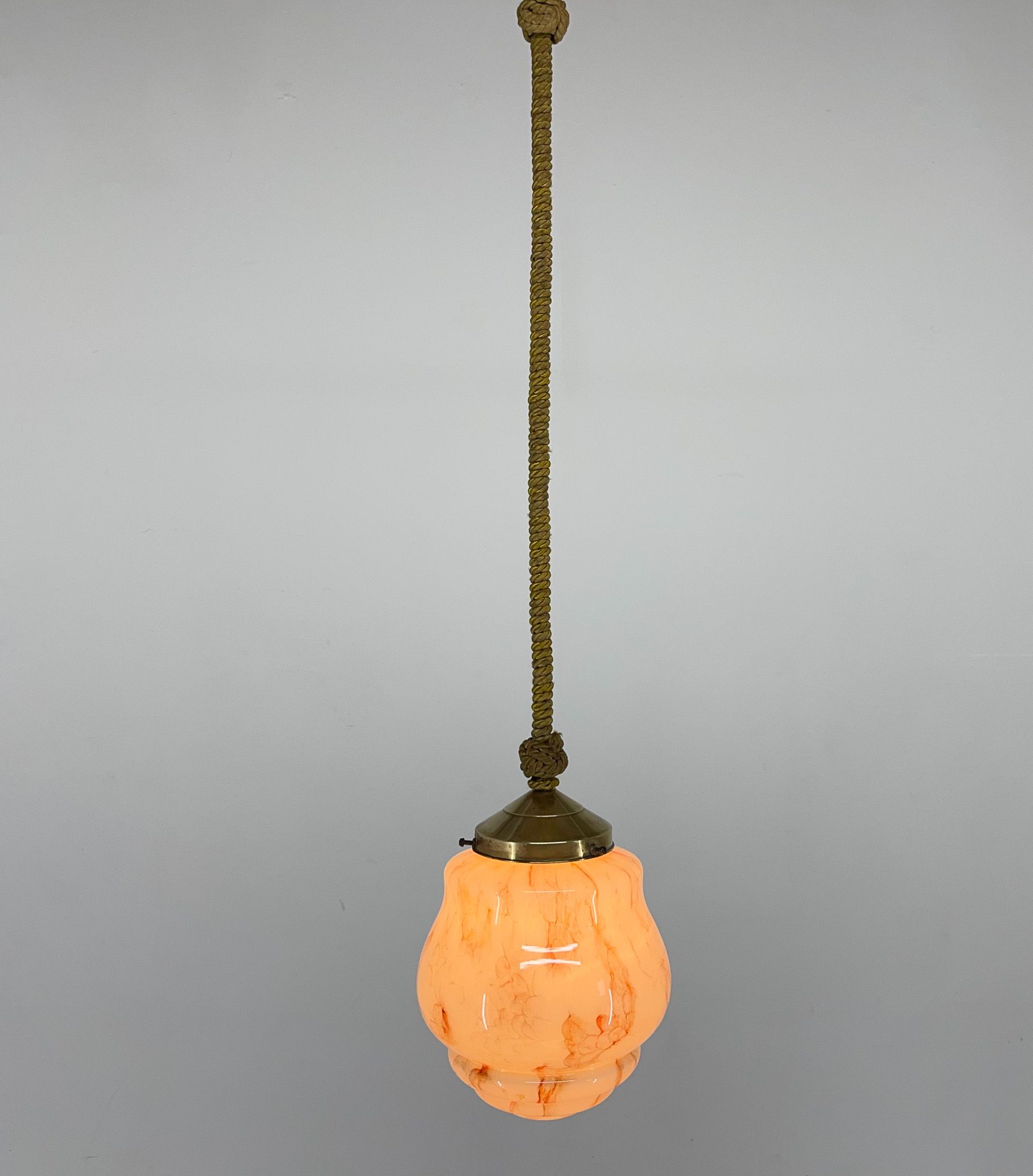 Art Deco Marble Glass Pendant Lignt on Original Rope