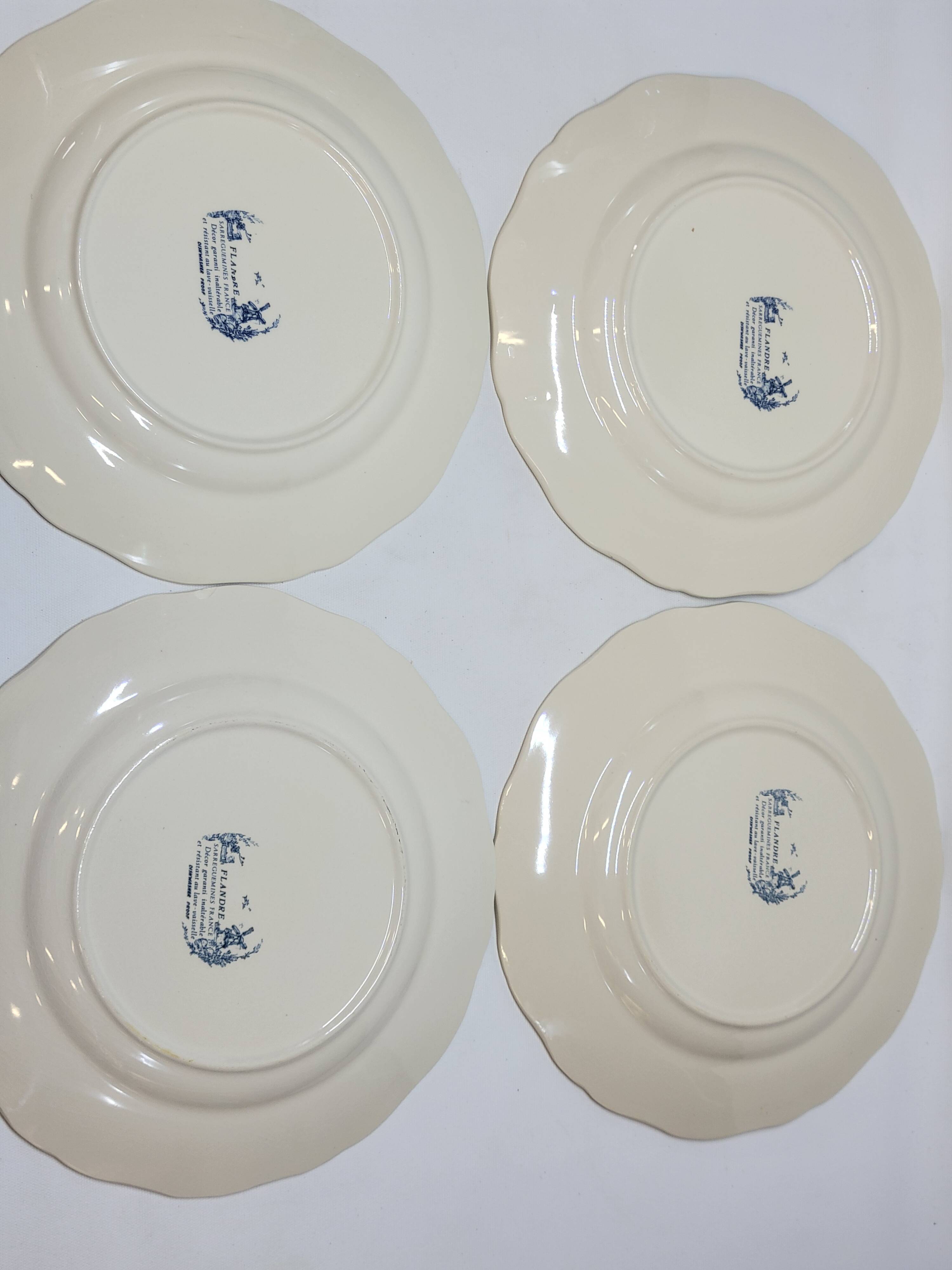 8 Large Vintage Sarreguemines Flanders and Surrey Dinner Plates, White Decor