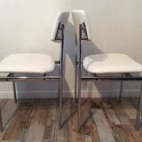 Set of 6 vintage chrome white leather chairs 70/80