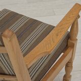 1970s, pair of Scandinavian armchairs, furniture wool, solid oak wood.