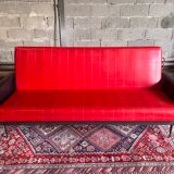 Vintage Daybed sofa bed from the 60s in red and black skaï