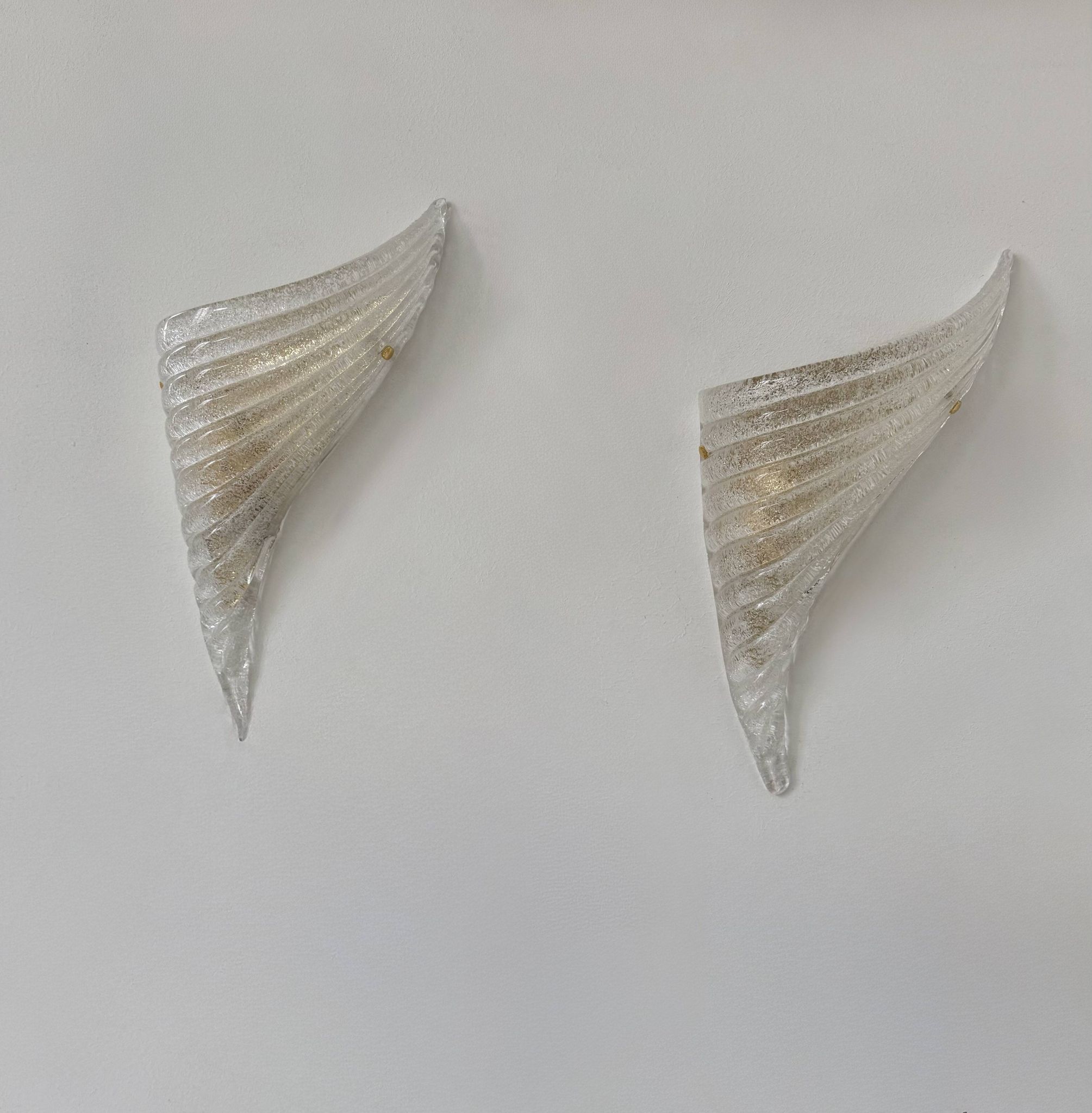 Pair of vintage pressed molded wall sconces, Murano glass, Italy, 1980