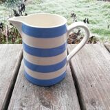 Blue and white striped pitcher