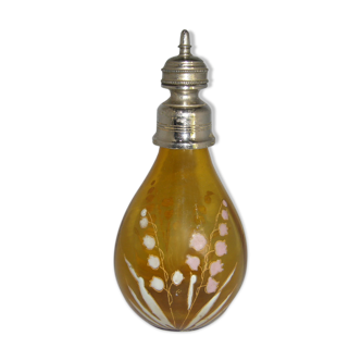 antique glazed glass vial decorated with Lily of the Valley