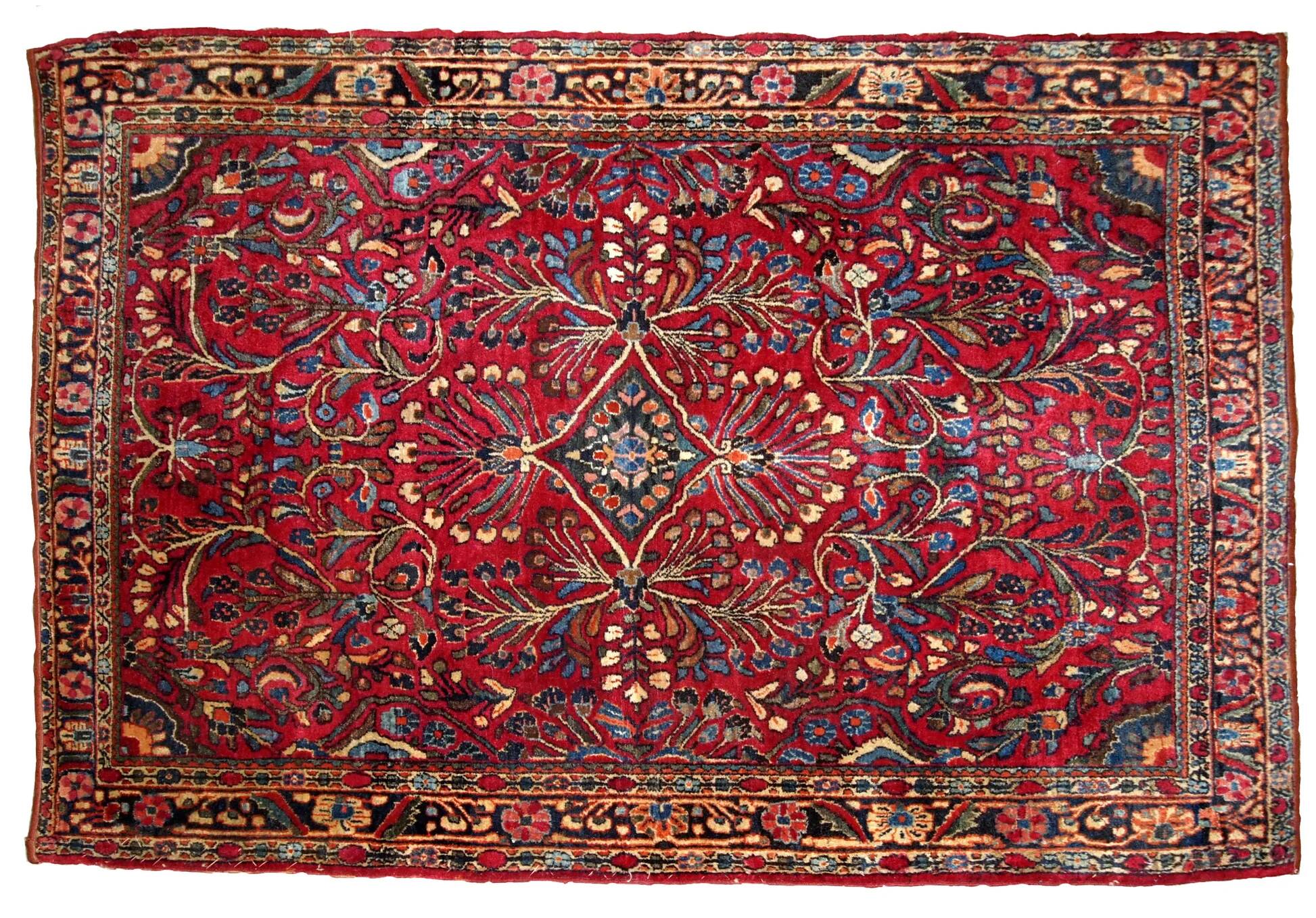 Handmade antique Persian Sarouk rug 3.6' x 5.3' (109cm x 161cm) 1920s