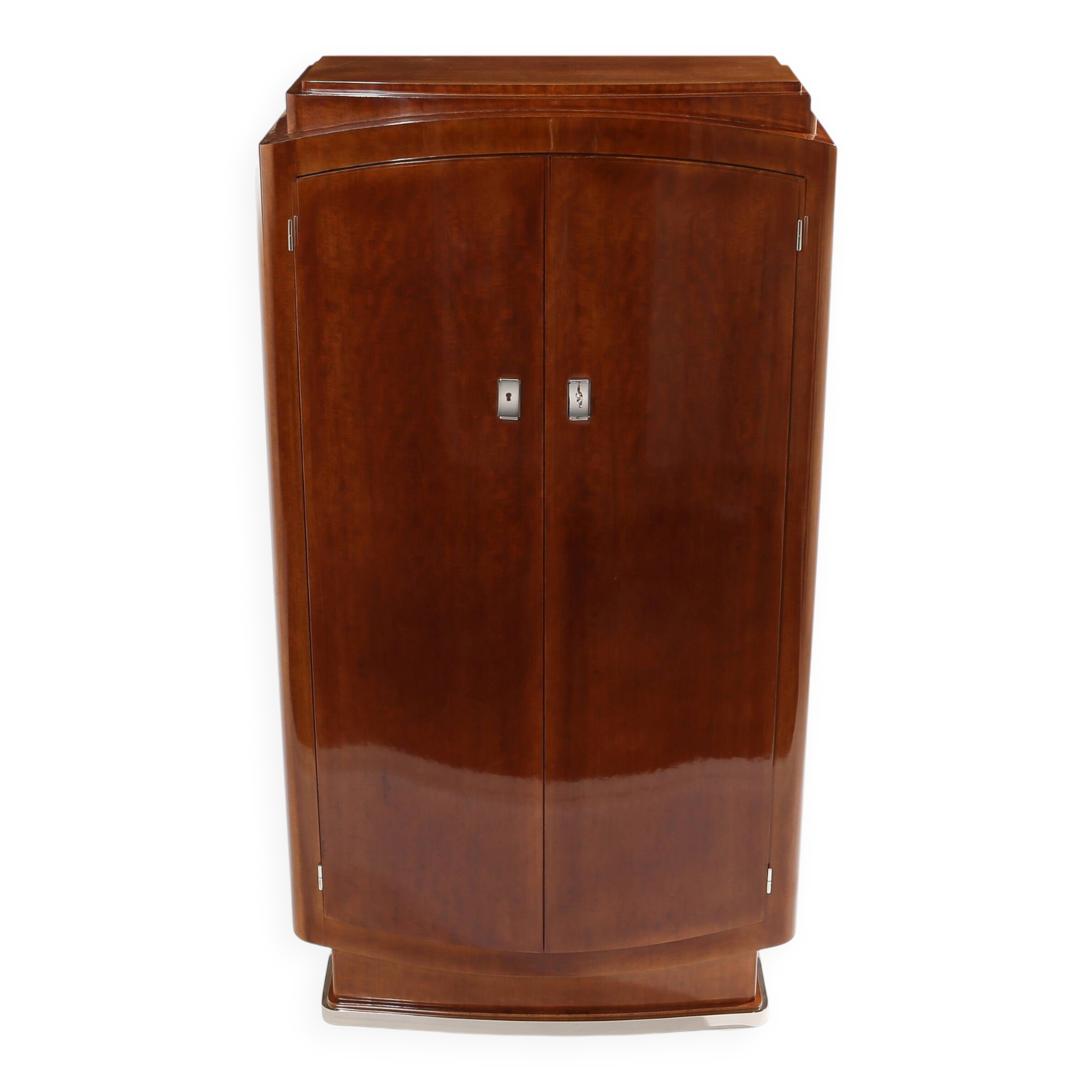 Jules Leleu cabinet acajou flammé et métal nickelé 1930