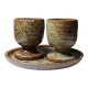 Coffee set for 2 cups with a vintage tray in pyrite stoneware, Baudat La Borne style.