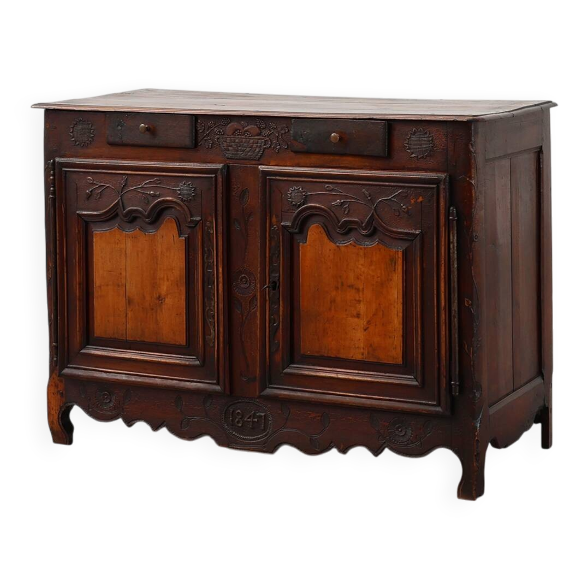 Rare French provincial carved cabinet or buffet with great patina, dated 18