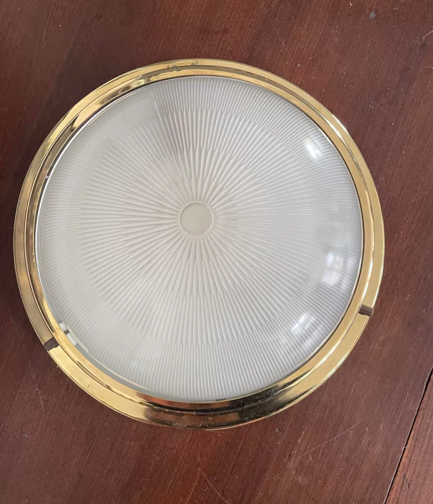 Holophane Art Deco brass ceiling lamp, France 1930 vintage