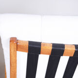 White Mid century armchairs made in Czechia '50s. By Jan Vanek, fully Restored