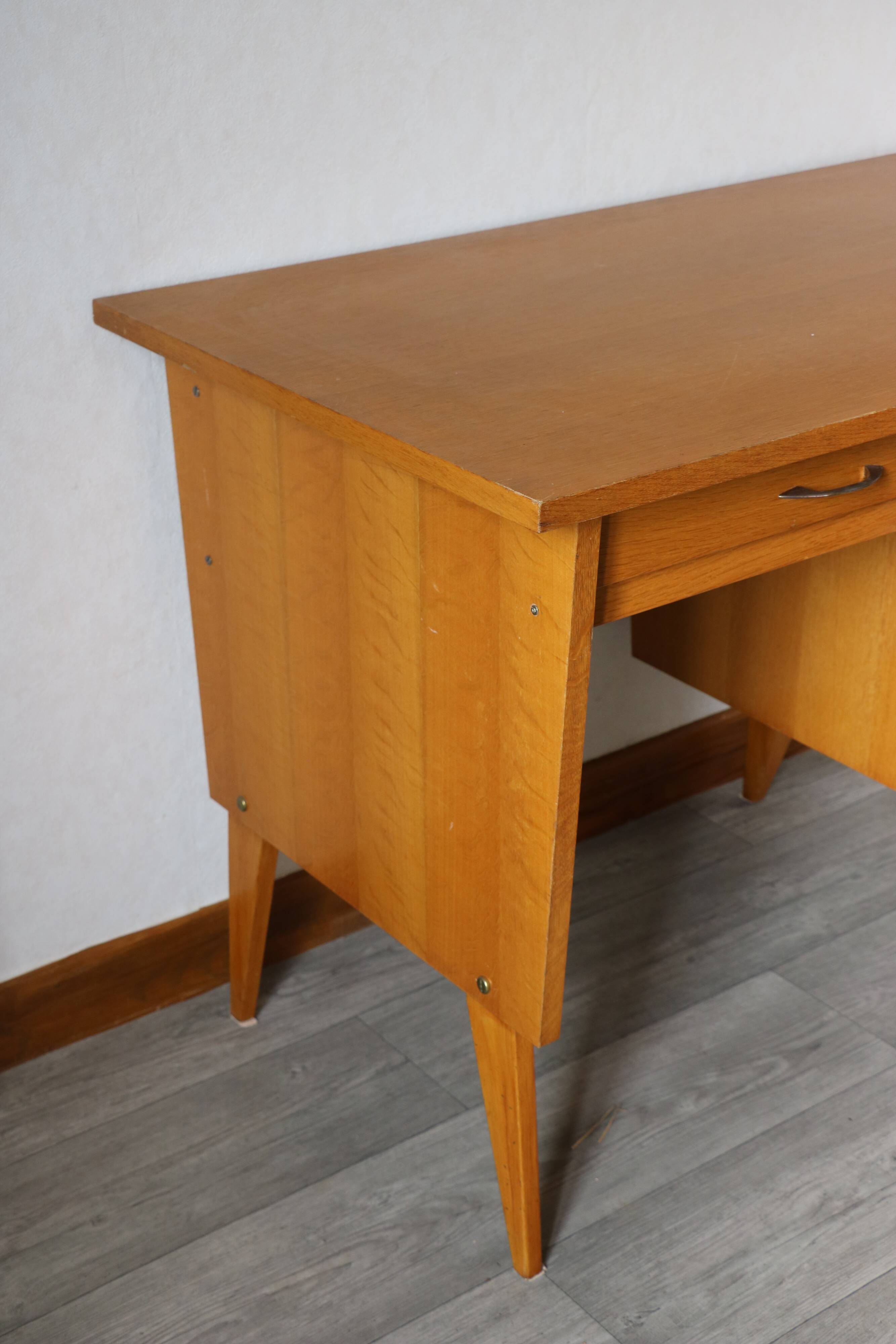 Oak desk, splayed legs, drawers, 1960.