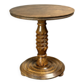 Low wood turned midcentury brutalist side table, Charles Dudouyt style