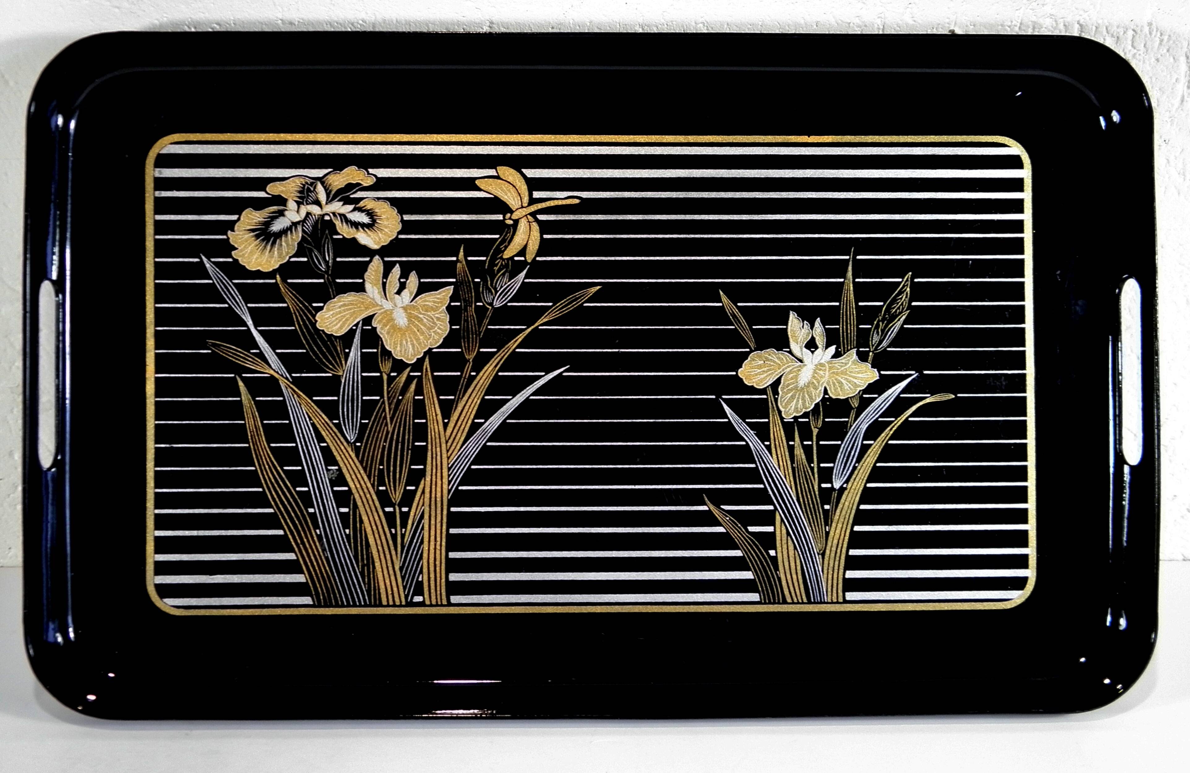 Lacquered plate "iris" 48 x 29 cm - japan 1970