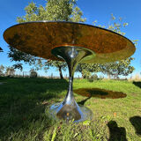 ORANGE smoked glass tulip foot table Gastone Rinaldi