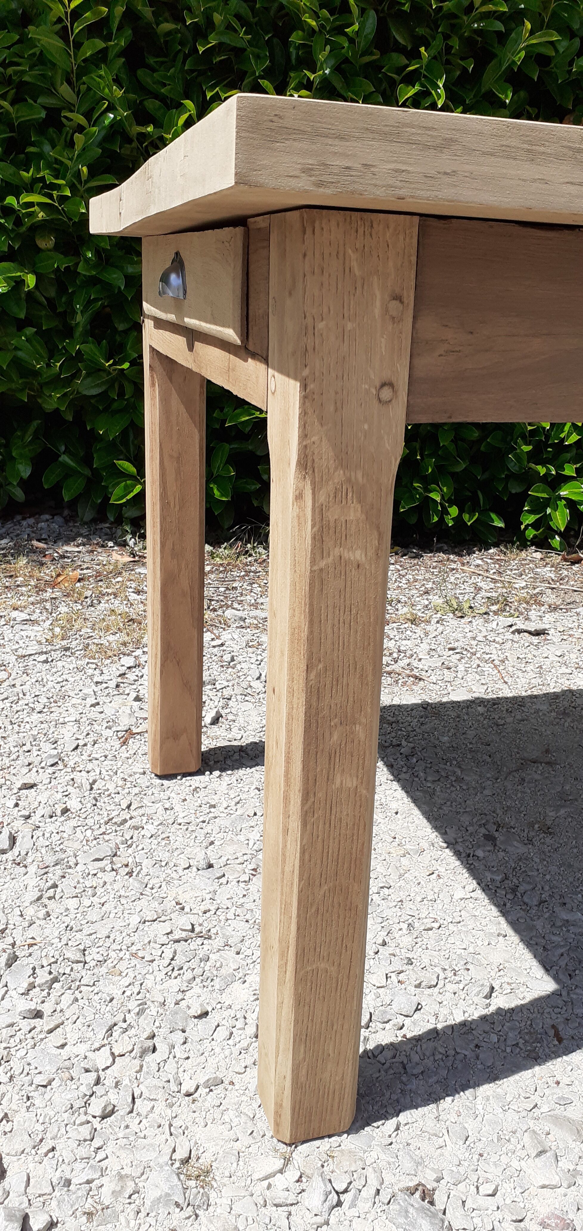 Solid oak farm table 1 rough wood drawer