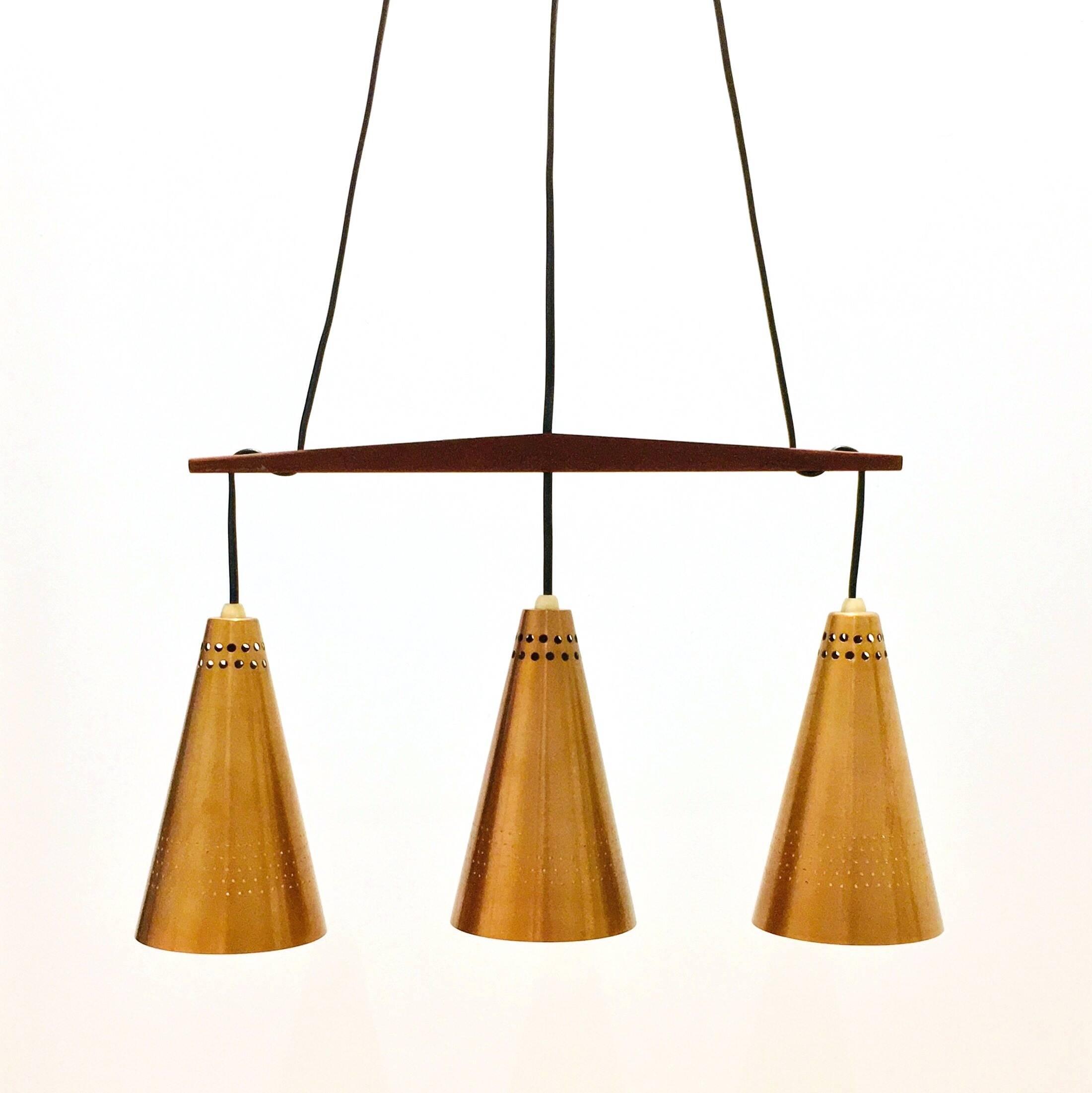 Mid-Century Scandinavian Copper & Teak Pendant by Hans-Agne Jakobsson, 1950s