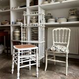 White wooden stool with caning