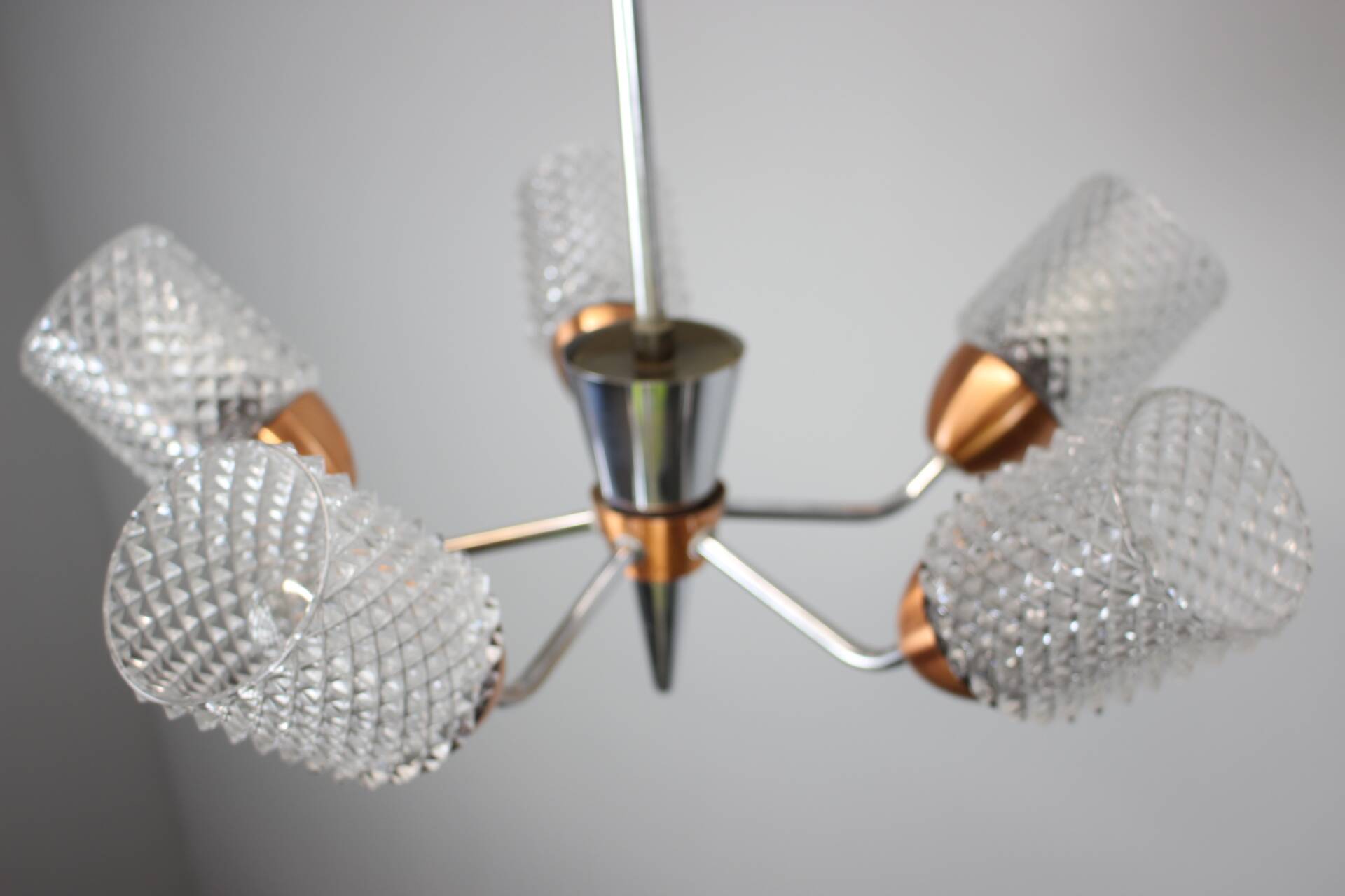 Lustre en verre et chrome Drukov Brno, Tchécoslovaquie, années 1970