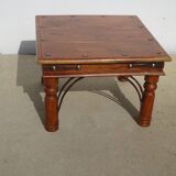Square coffee table made of exotic wood and wrought iron
